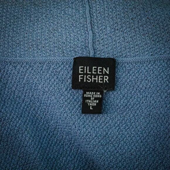 Eileen Fisher Size Large L Blue Long Sleeve Crop Boxy Wool Cardigan Sweater - Picture 4 of 6